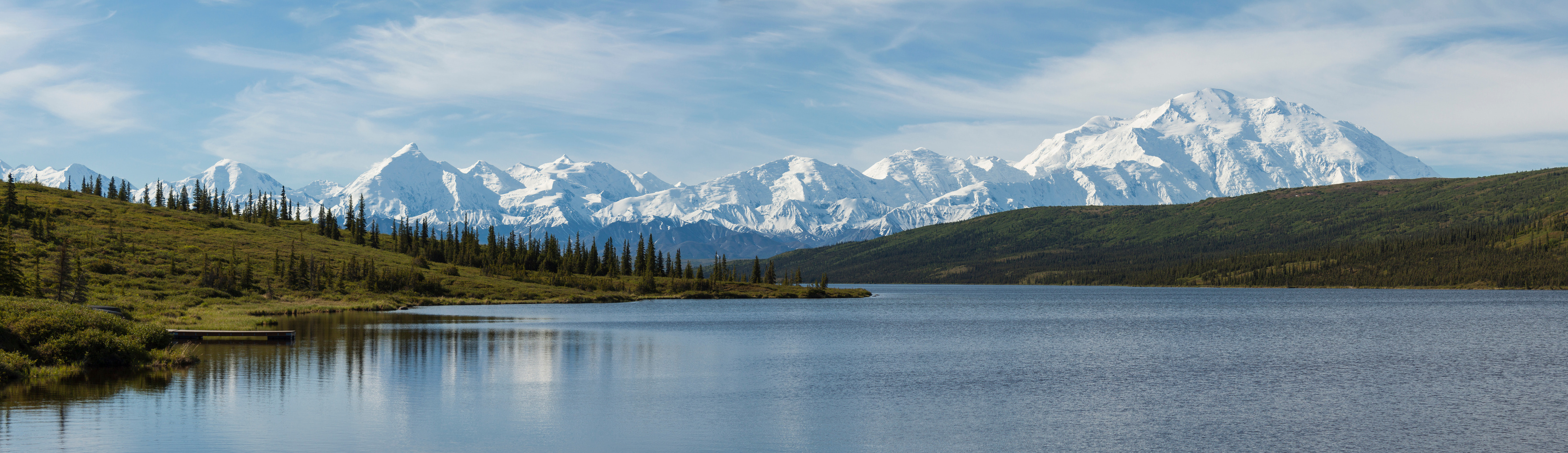 The Alaska Range and Wonder Lake in Denali National Park.