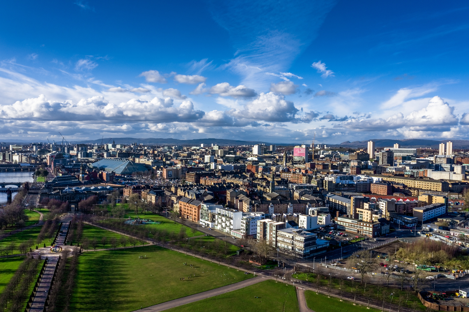 Glasgow city skyline from Glasgow Green Park