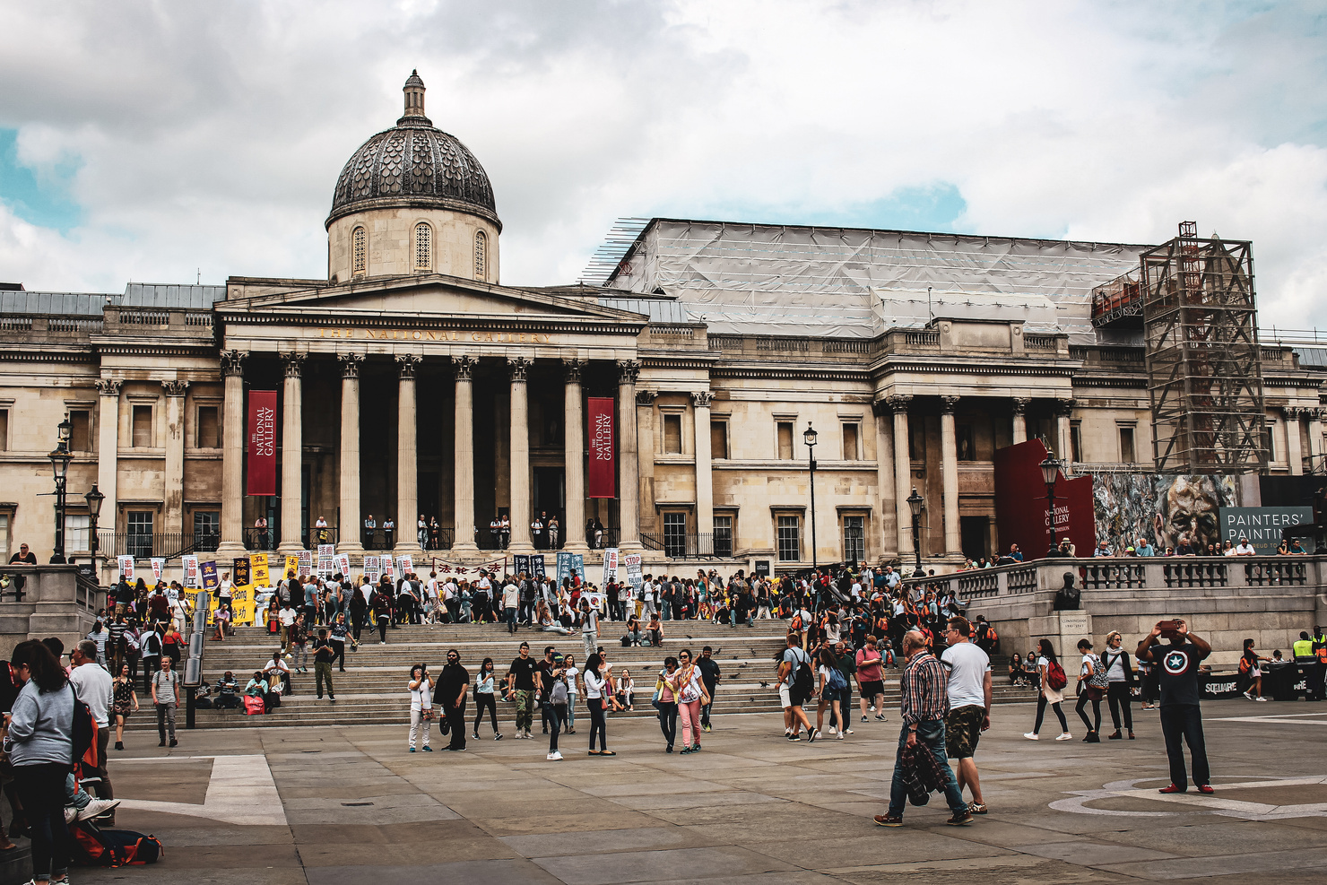 People outside the National Gallery in London, England