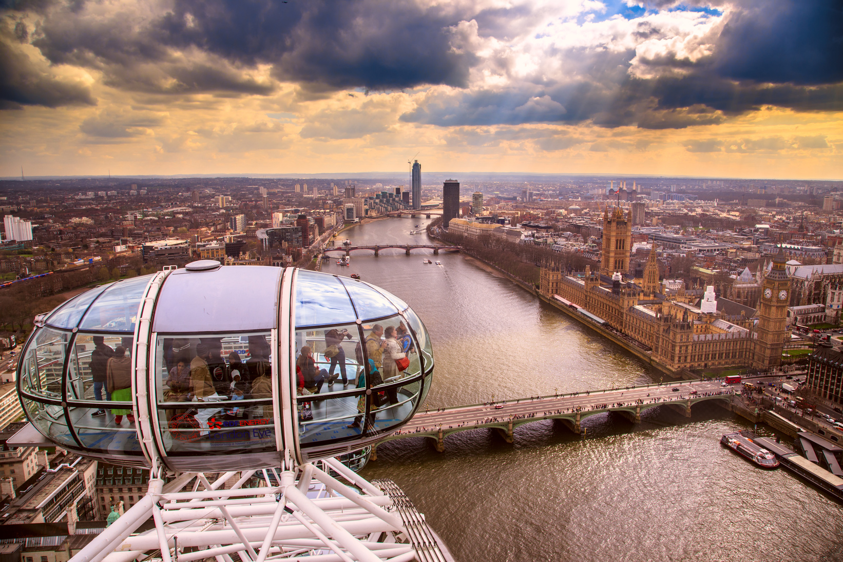 Tourists in a London Eye Capsule Overlooking the City