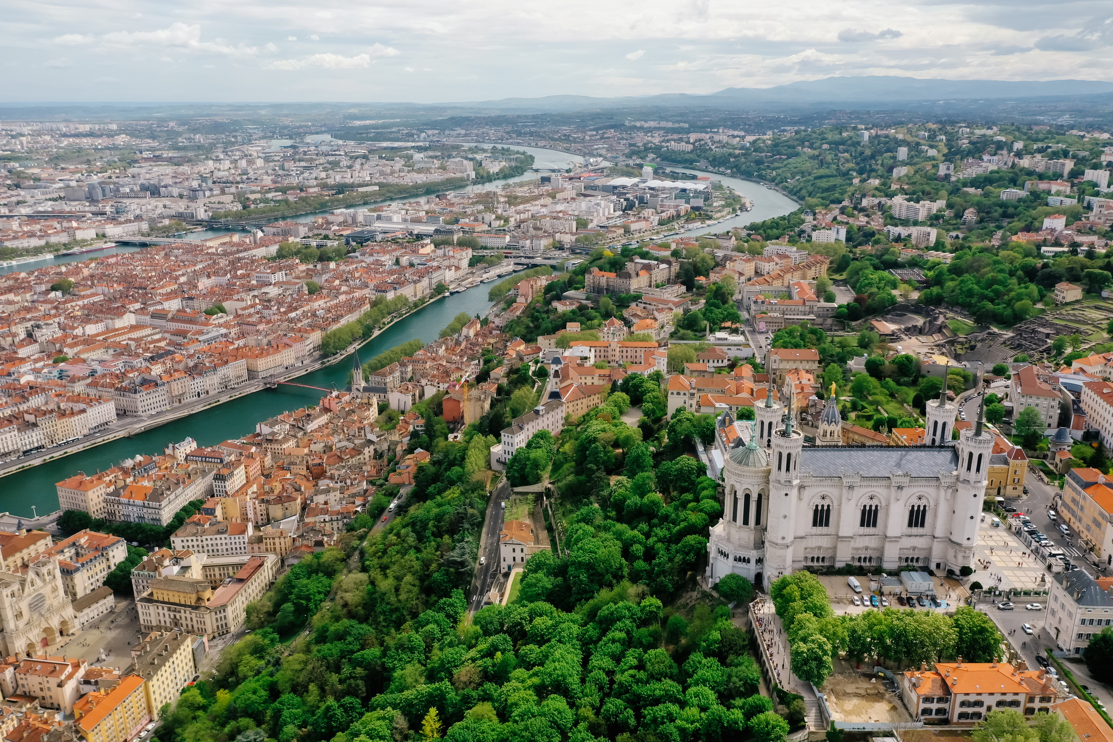 View of the Notre-Dame de Fourviere Basilica in Lyon France