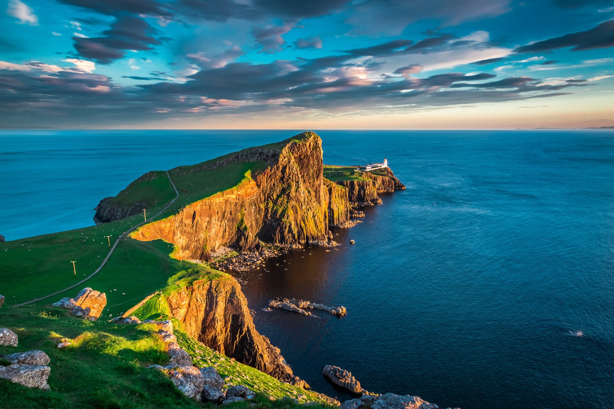 Sunset at the Neist point lighthouse, Scotland